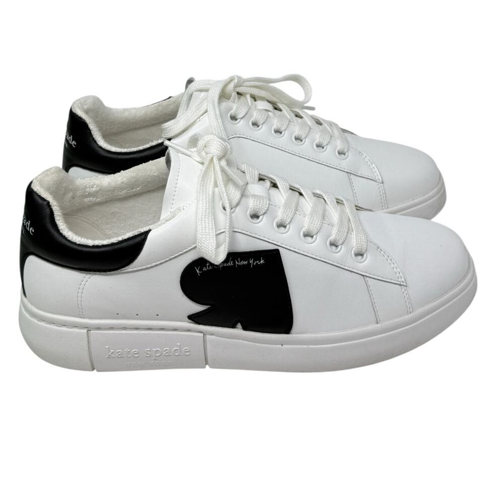 Kate Spade NY Charlie Lace Up Sneakers White Black Spade Woman Size 10 Designer